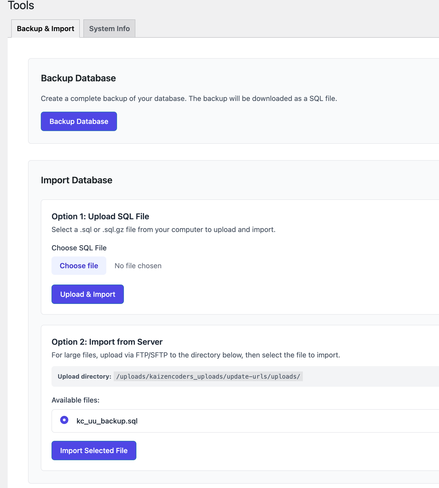 Database Backup and Import tool
