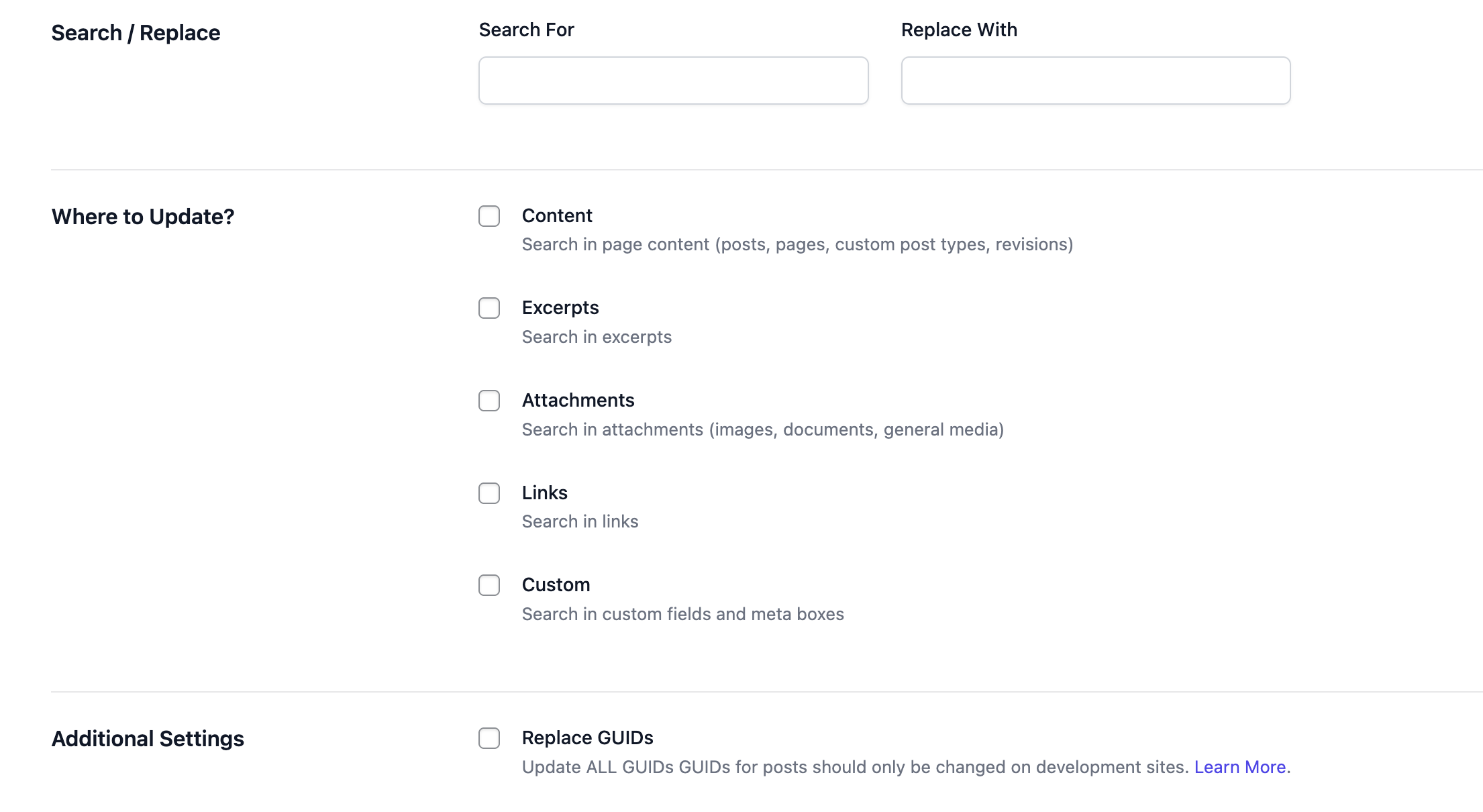 Search and Replace screen