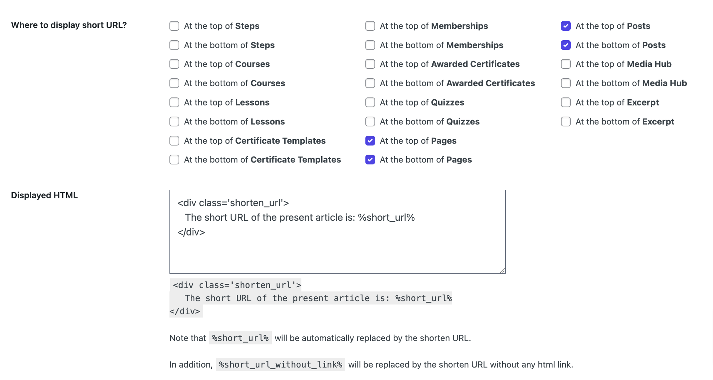 Display Short URL Within Content