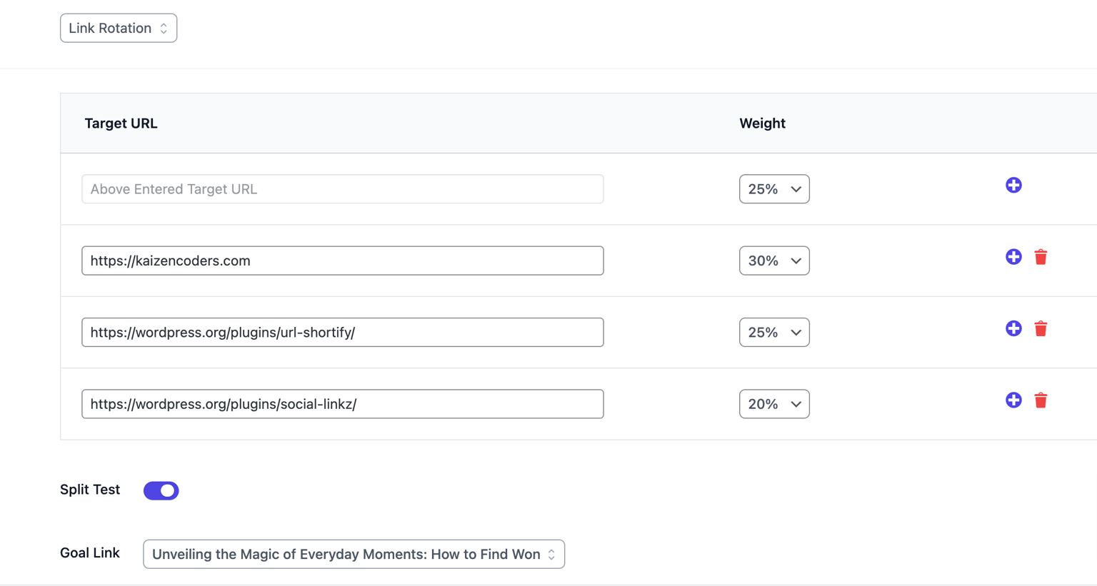Link Rotation Settings