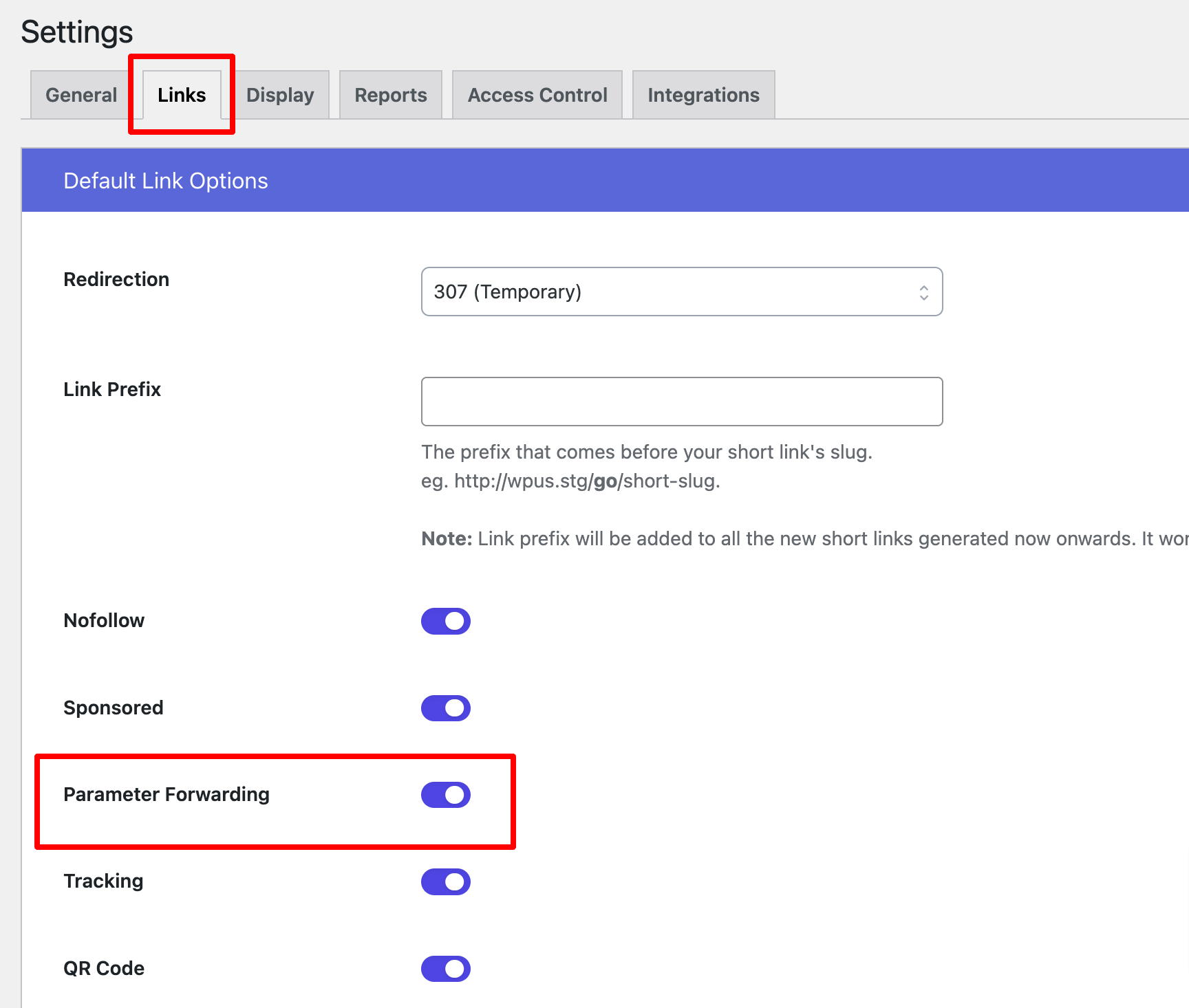Parameter Forwarding Global Settings