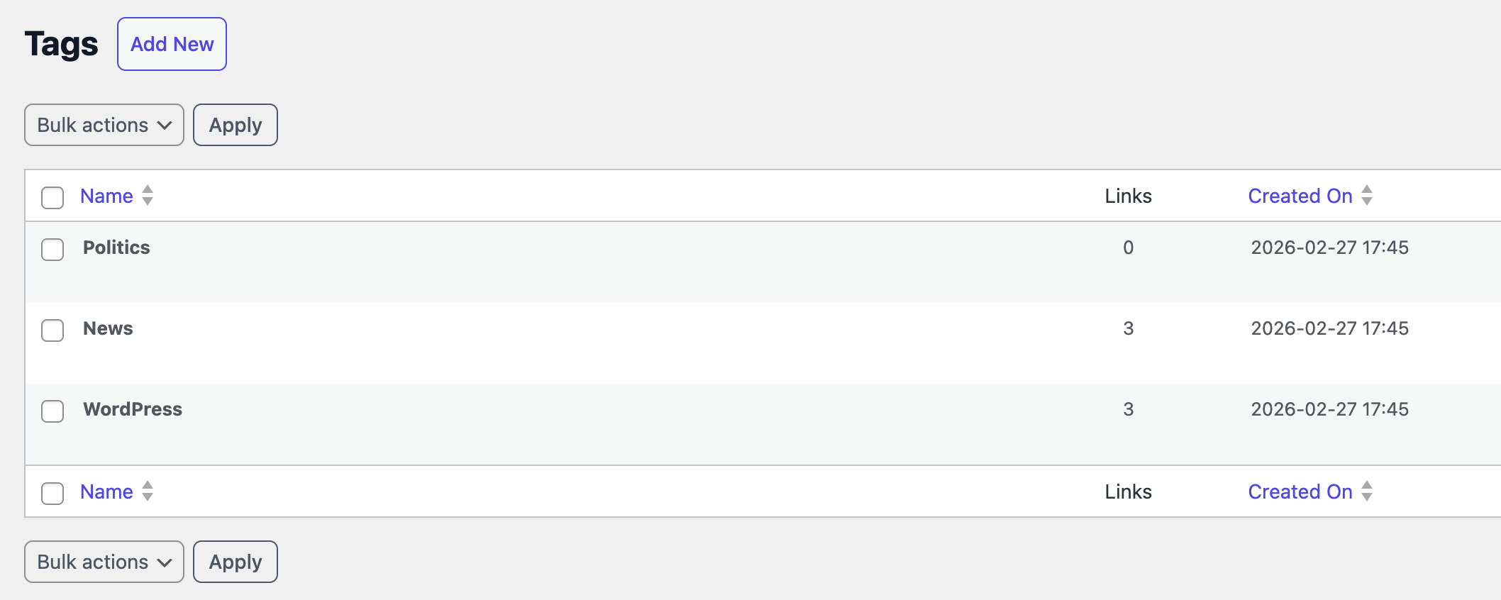 Tags Table